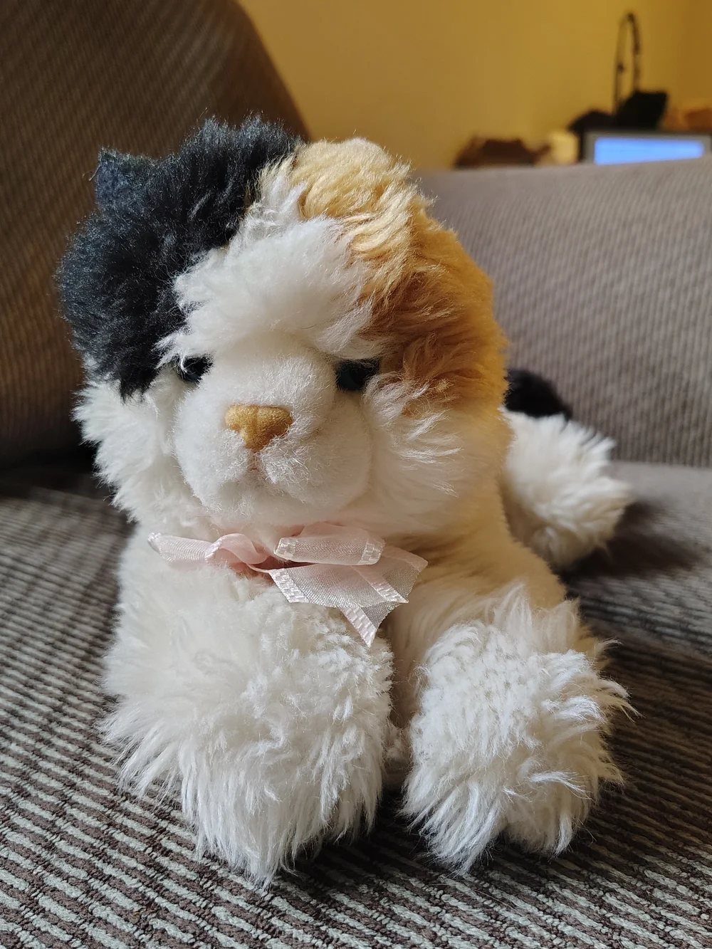 Vtg Aurora Esmeralda The Calico Cat Plush Pink Bow Black White Brown Flopsies